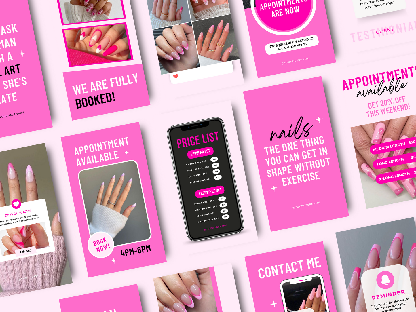 Collection de 150 Modèles Canva Personnalisables pour les Techniciennes en Pose d'Ongles sur Instagram