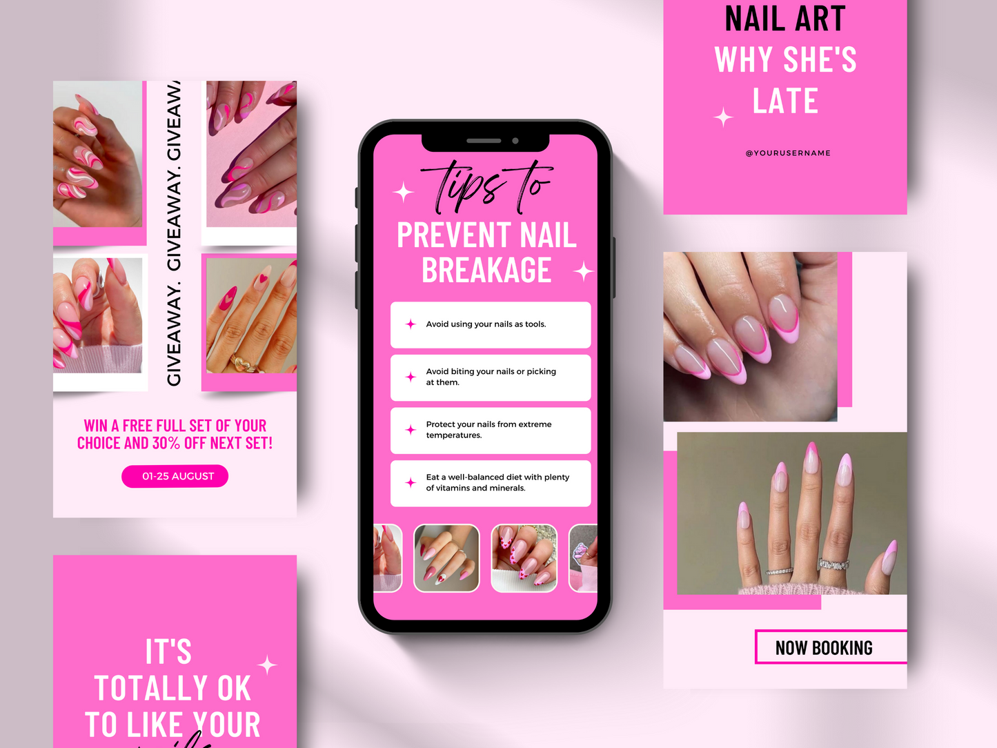 Collection de 150 Modèles Canva Personnalisables pour les Techniciennes en Pose d'Ongles sur Instagram