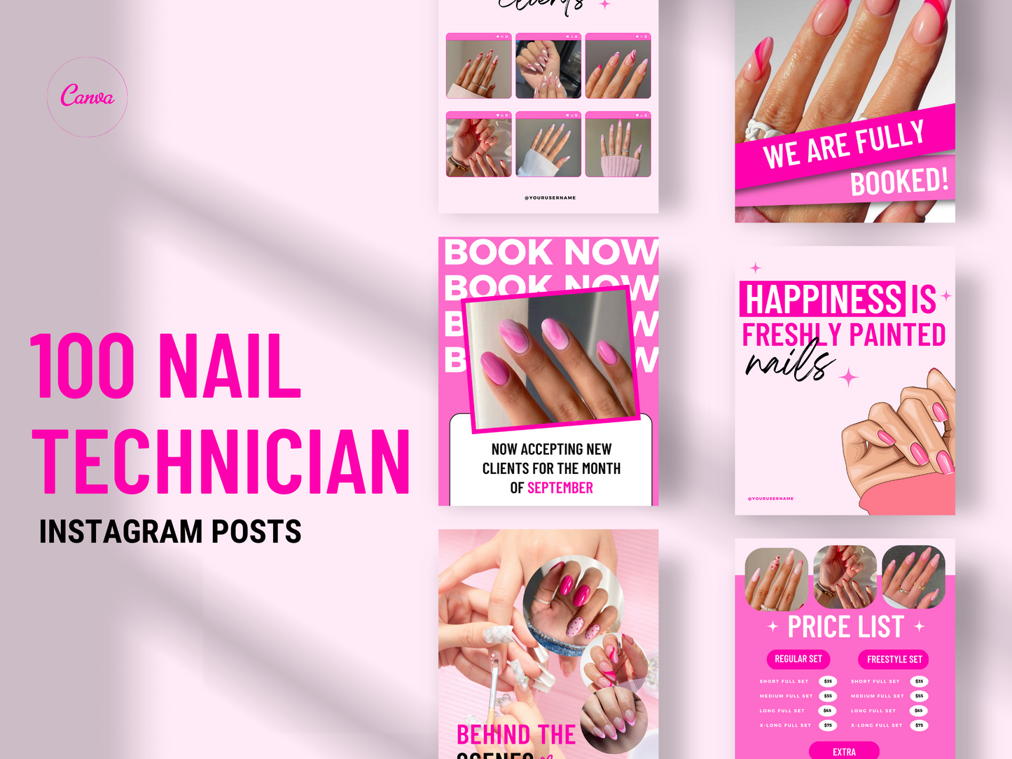 150 Customizable Canva Templates for Nail Technicians on Instagram - Posts, Stories, Highlights