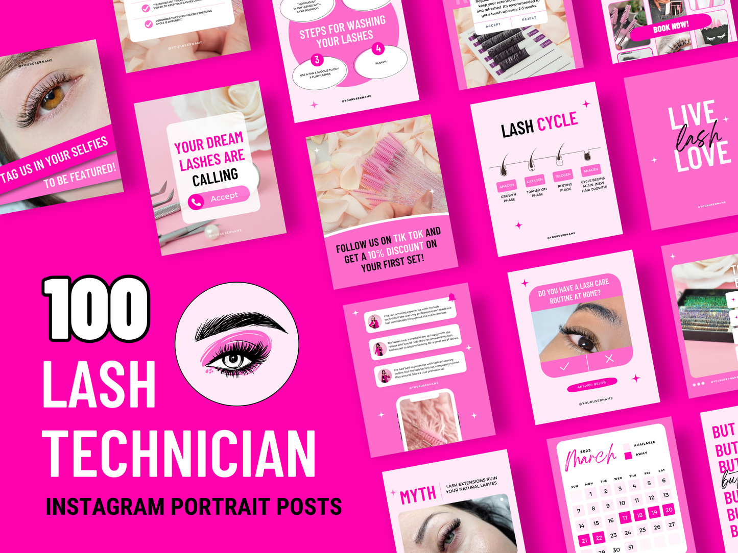 150 Customizable Canva Templates for Lash Technicians on Instagram - Posts, Stories, Highlights