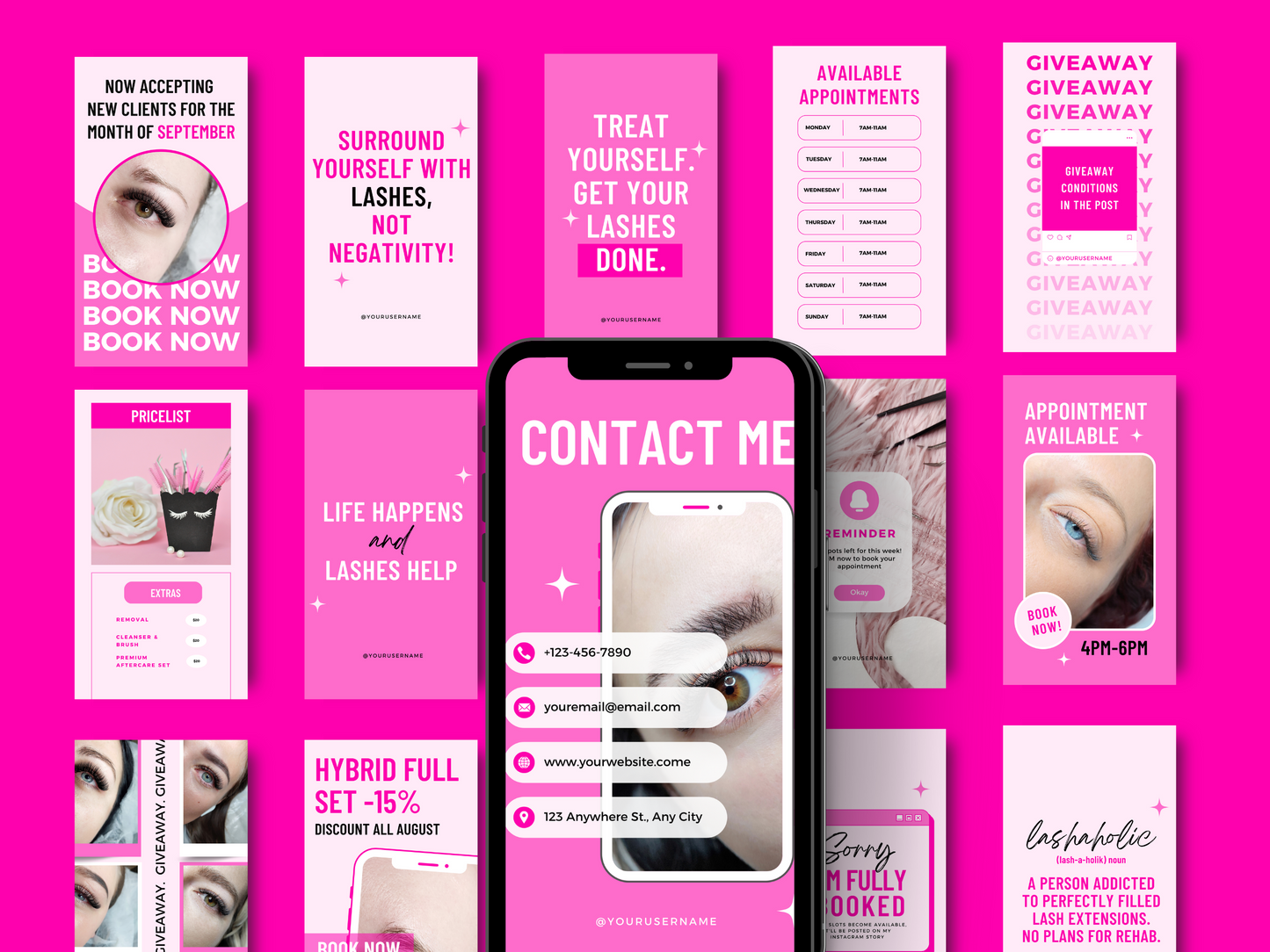 150 Customizable Canva Templates for Lash Technicians on Instagram - Posts, Stories, Highlights